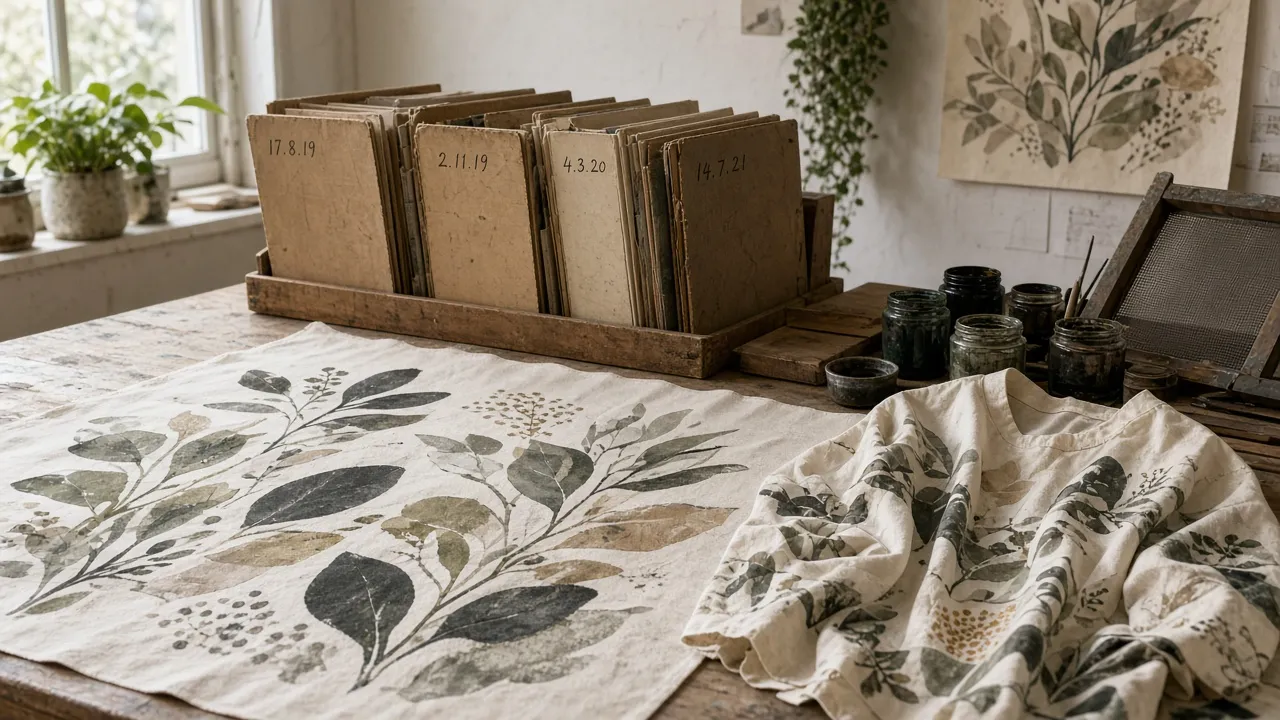 Original textile artwork and a screen-printed garment in an independent print studio